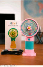 Cute Mini Portable Handheld Fan with Flower Accent – Rechargeable USB Desk Fan
